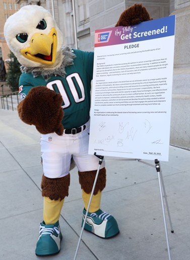 Philadelphia Eagles mascot, reminding Philly that underdogs can win